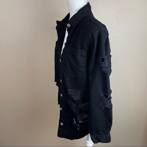 THRILL JEANS BLACK DISTRESSED RIPPED DEMIN SHACKET - Picture 2 of 6